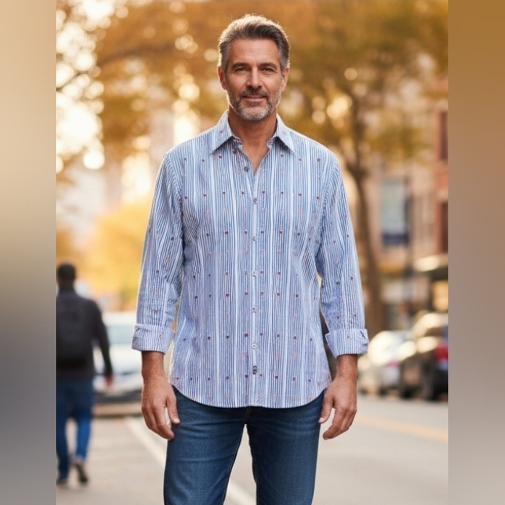 ALEXANDER JULIAN PRIVATE RESERVE - Striped Multicolor Flip Cuff Med Dress Shirt - Picture 13 of 13